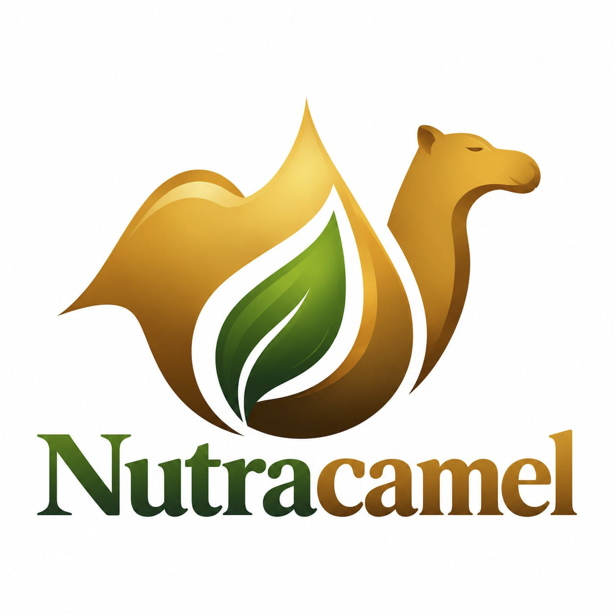 Nutracamel, an AMNAYA ENTEPRISE — golden camel and green leaf